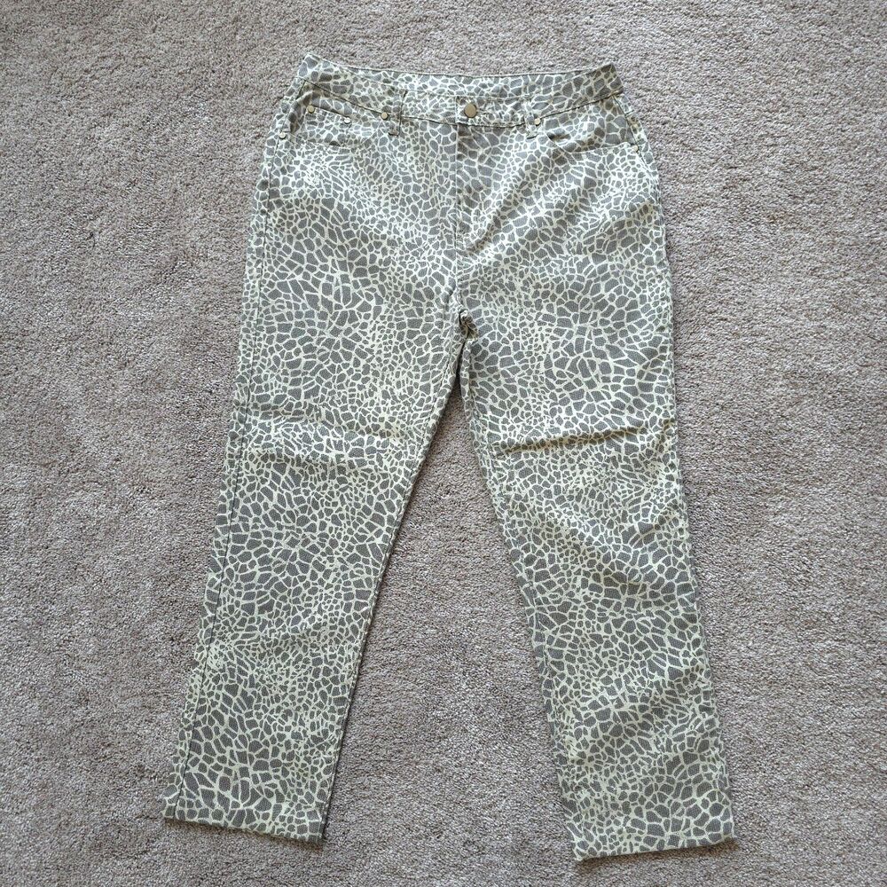 DG2 Diane Gilman Jeans 12 Tan Giraffe Animal Print Classic Stretch Straight NWOT
